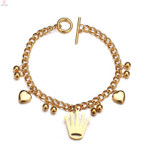 Acessório DIY Coração De Aço Inoxidável Bead Coração De Ouro Da Rainha Da Coroa Charm Bracelet